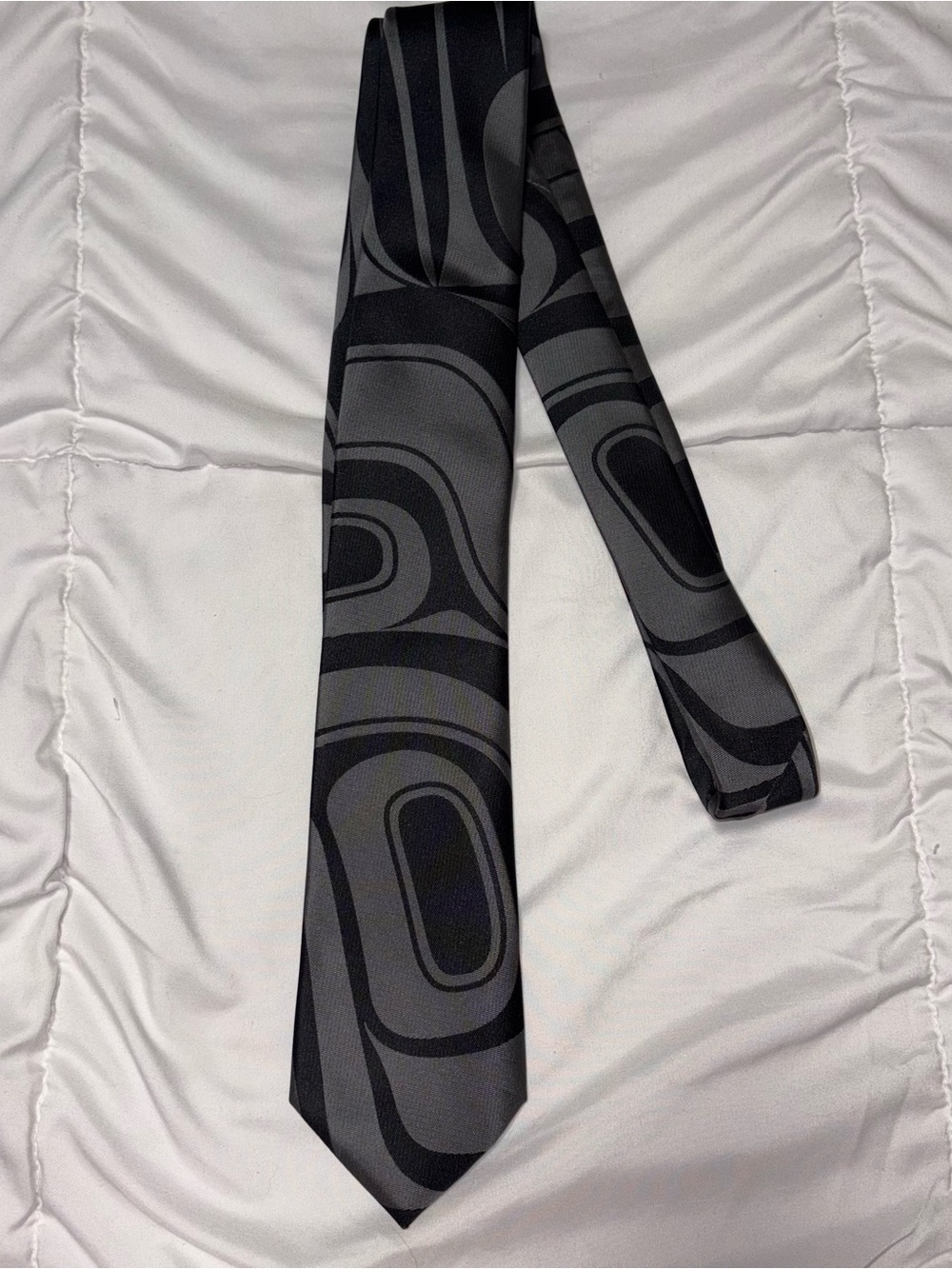 Tradition Tie by Ryan Cranmer Namgis
NativeNorthwest Necktie Grey Black